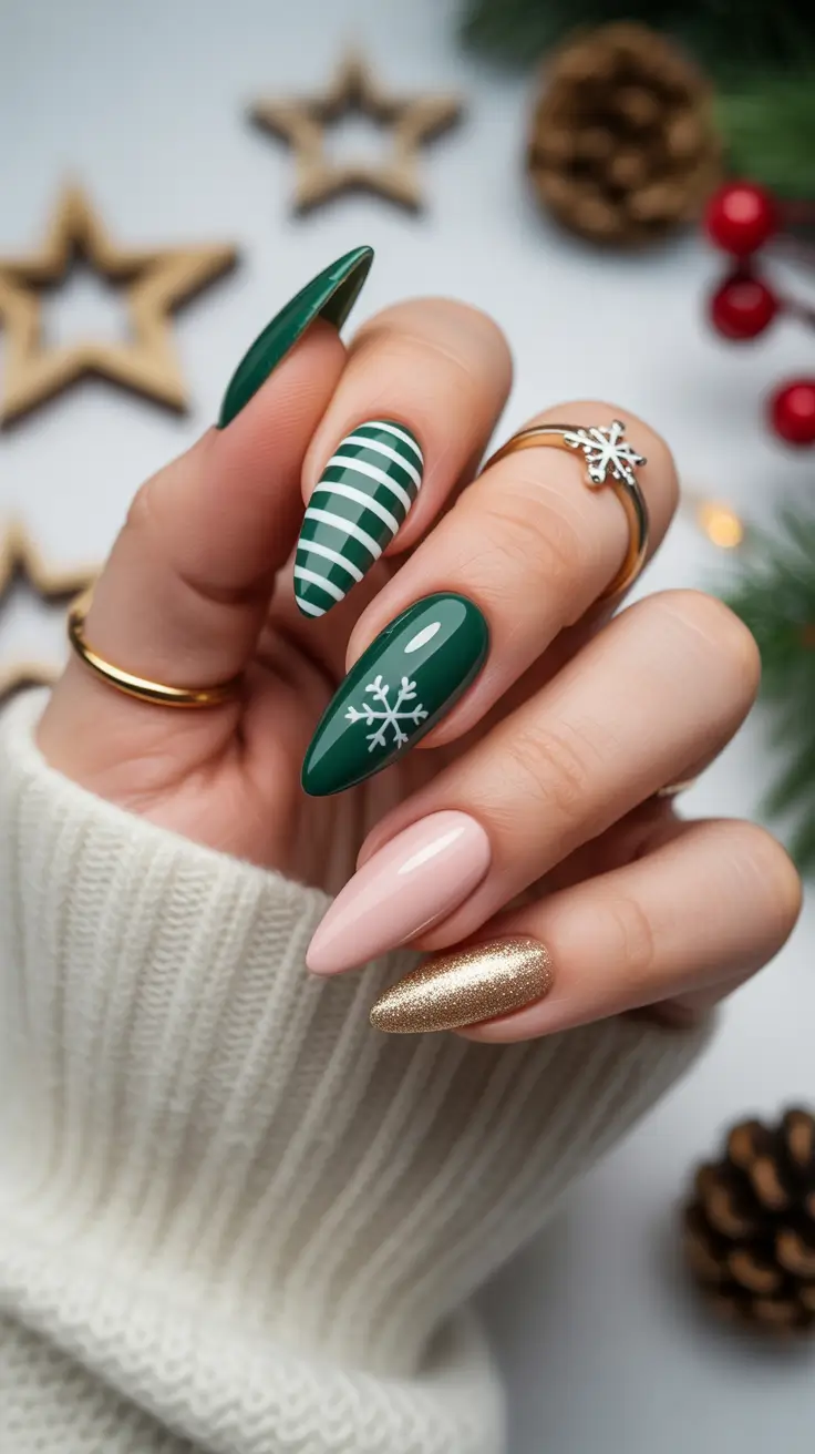 Trendy Winter Nail Colors 2025-2026 Nordic Green Mix