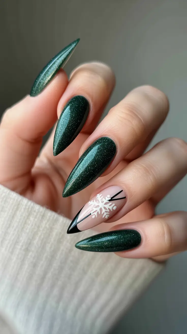 Trendy Winter Nail Colors 2025-2026 Emerald Snowflake Drama