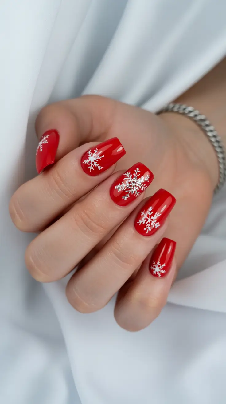 Trendy Winter Nail Colors 2025-2026 Red Velvet Snowflakes