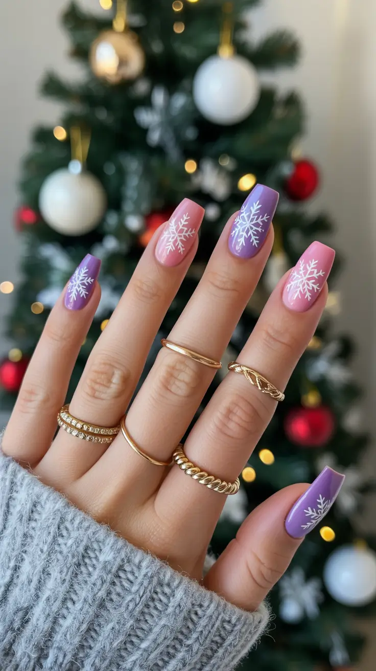 Trendy Winter Nail Colors 2025-2026 Frosted Lilac and Pink Ombre