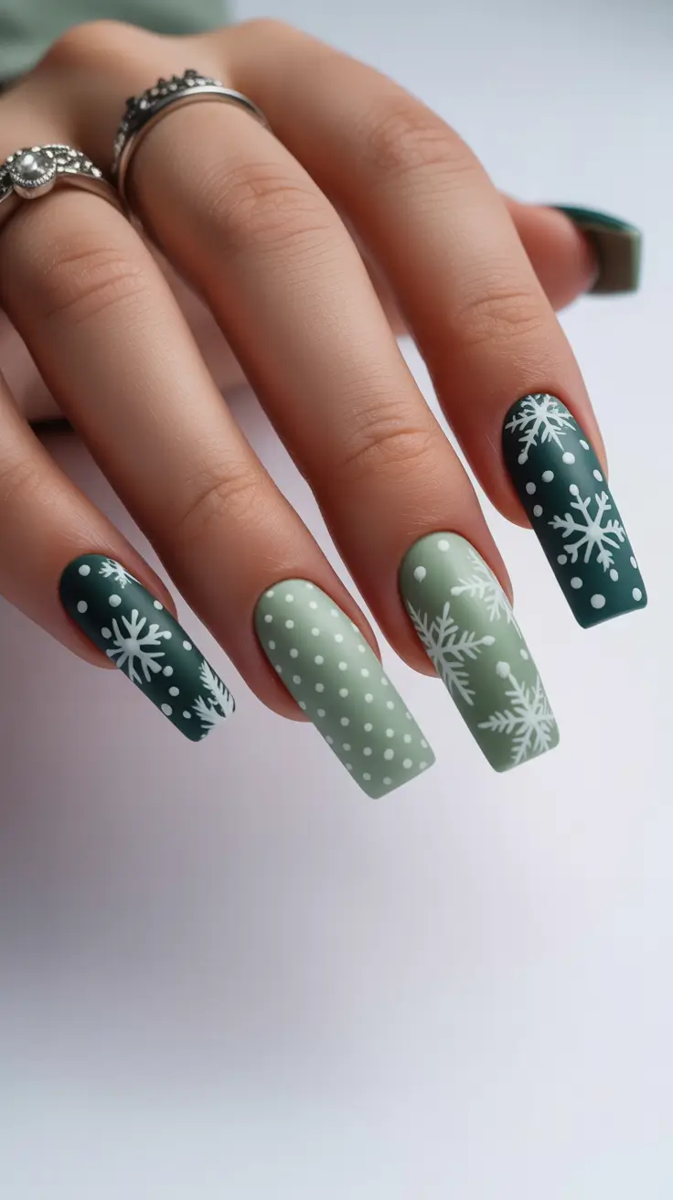 Trendy Winter Nail Colors 2025-2026 Matte Mint and Forest Snow