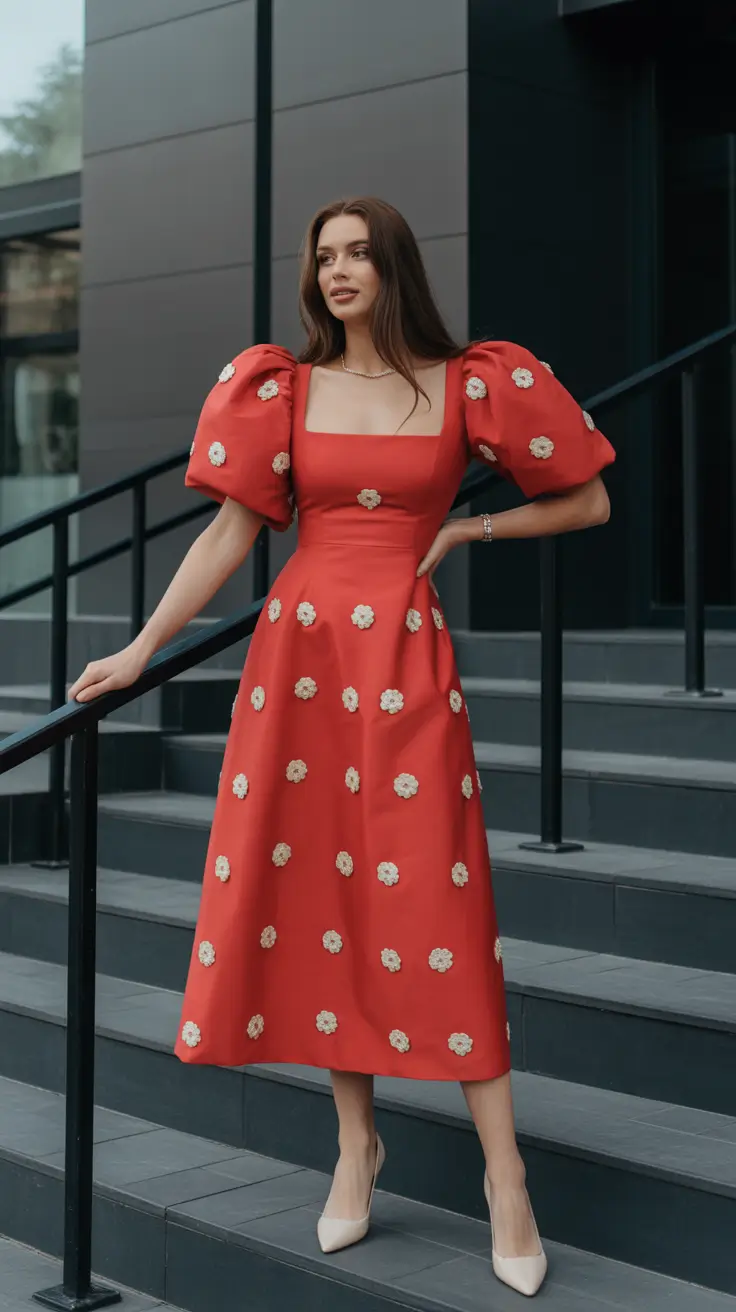 wedding guest outfits 2026 Crimson Bloom