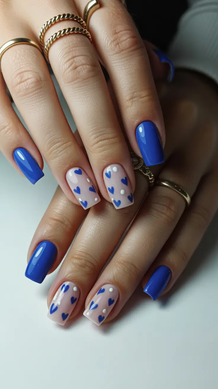 acrylic nail designs 2026 Blue Hearts for the Playful Minimalist