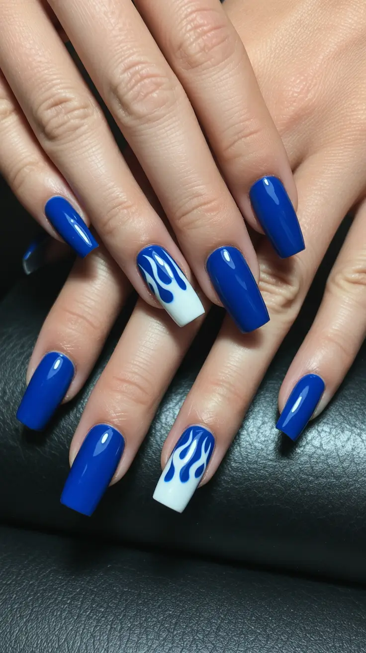 acrylic nail designs 2026 Blue Flame Confidence for Everyday Impact