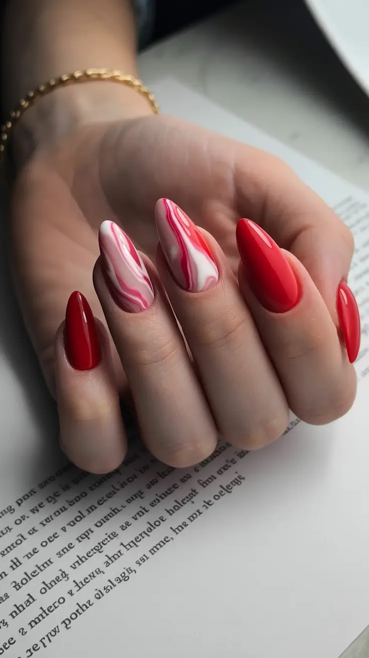 acrylic nail designs 2026 Red Marble Drama for the Color Lovers