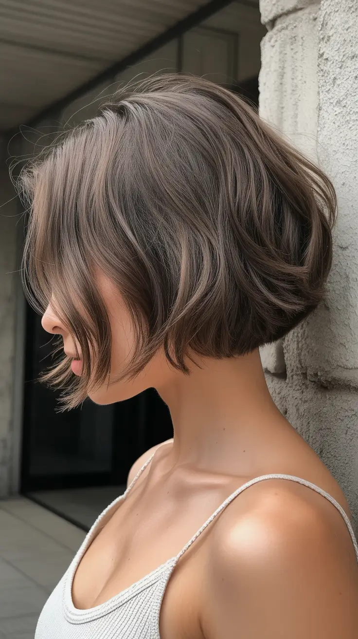 ash brown hair color 2026 Smokey Ash Tousled Crop
