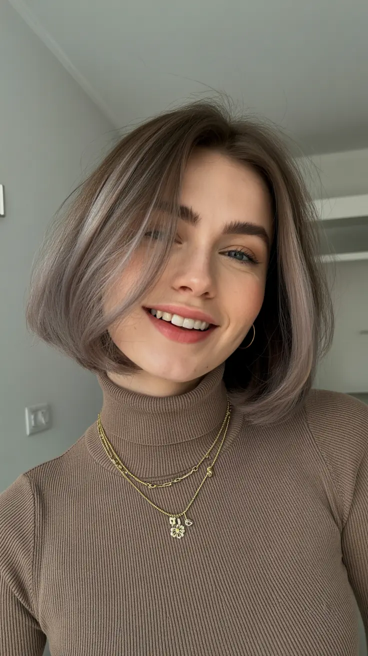 ash brown hair color 2026 Cool Beige Bob with Smokey Undertones