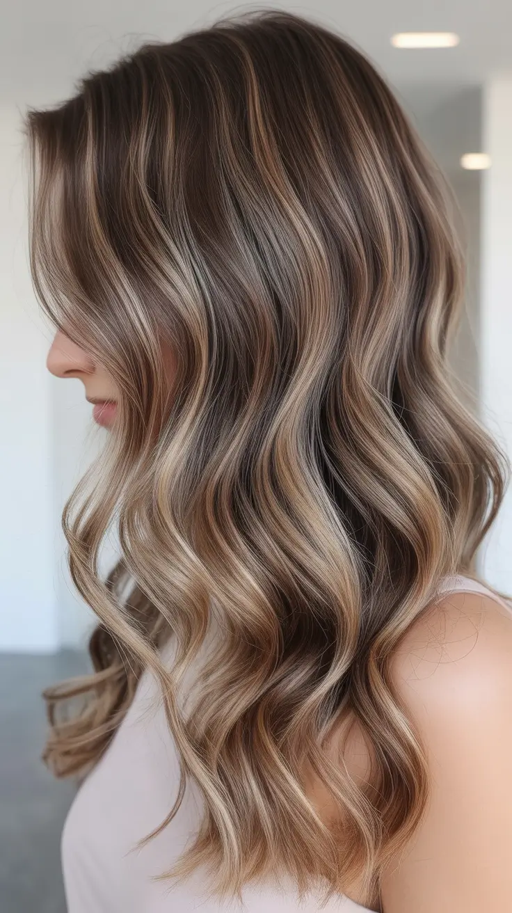 ash brown hair color 2026 Balayage Harmony in Ash Mocha Blend