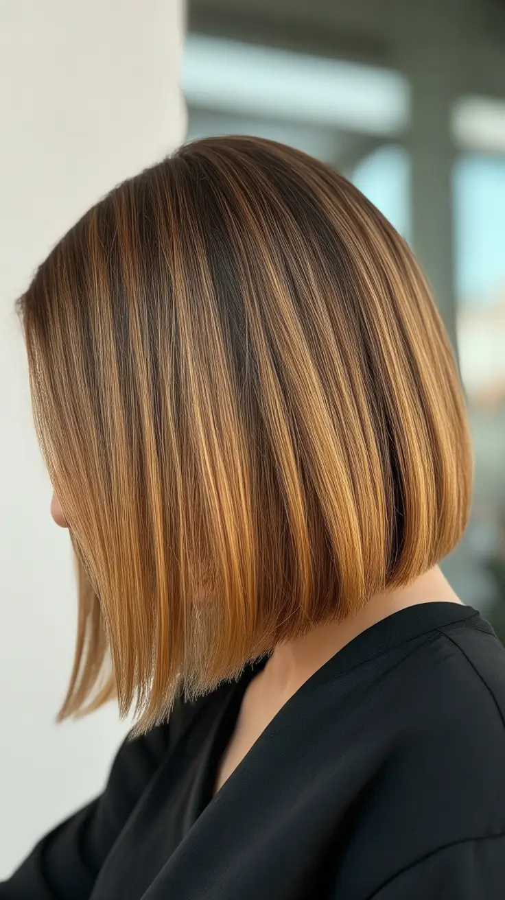 ash brown hair color 2026 Golden Espresso Bob with a Modern Edge