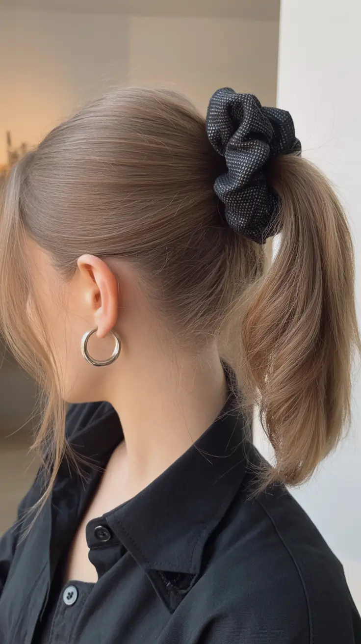 ash brown hair color 2026 Cold Ash Ponytail with a Modern Twist