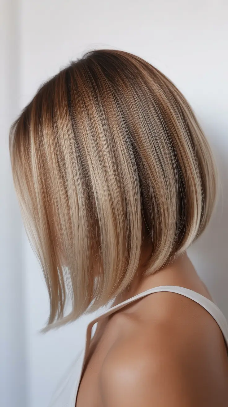 ash brown hair color 2026 Light Ash Balayage on a Sleek Bob