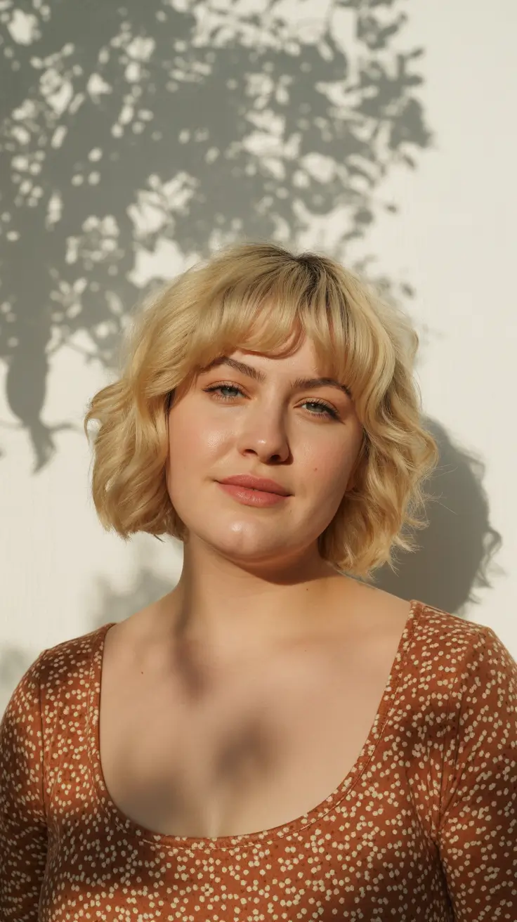 haircuts for chubby faces with bangs+Soft Blonde Waves with Baby Bangs