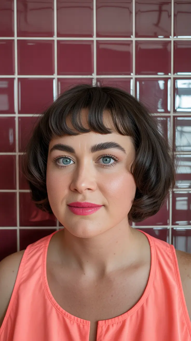 haircuts for chubby faces with bangs+Retro Rounded Bob with Micro Bangs