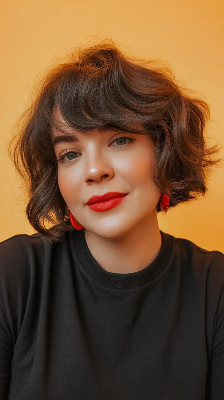 chubby face haircuts+Piecey French Bob with Side-Swept Bangs