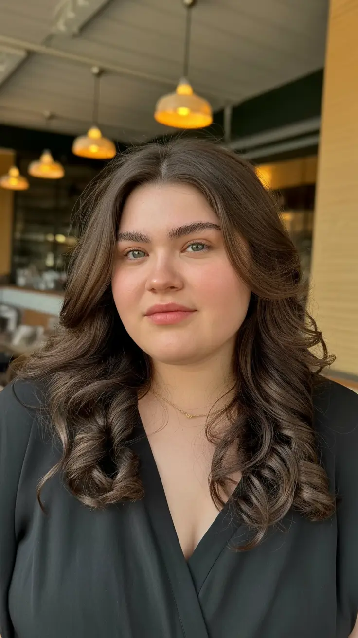 haircuts for chubby faces long+Long Romantic Curls with Face-Framing Layers