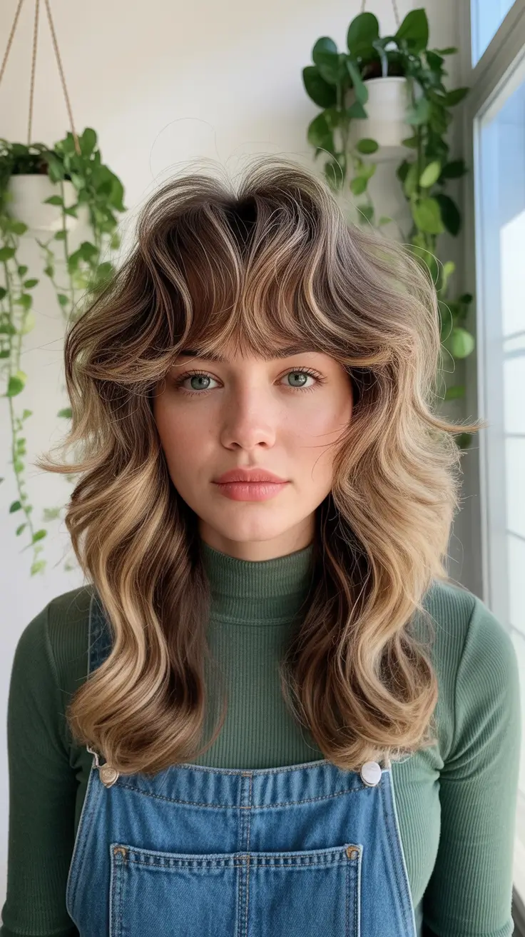 haircuts for chubby faces long hair+Long Wolf Cut with Flipped-Out Layers