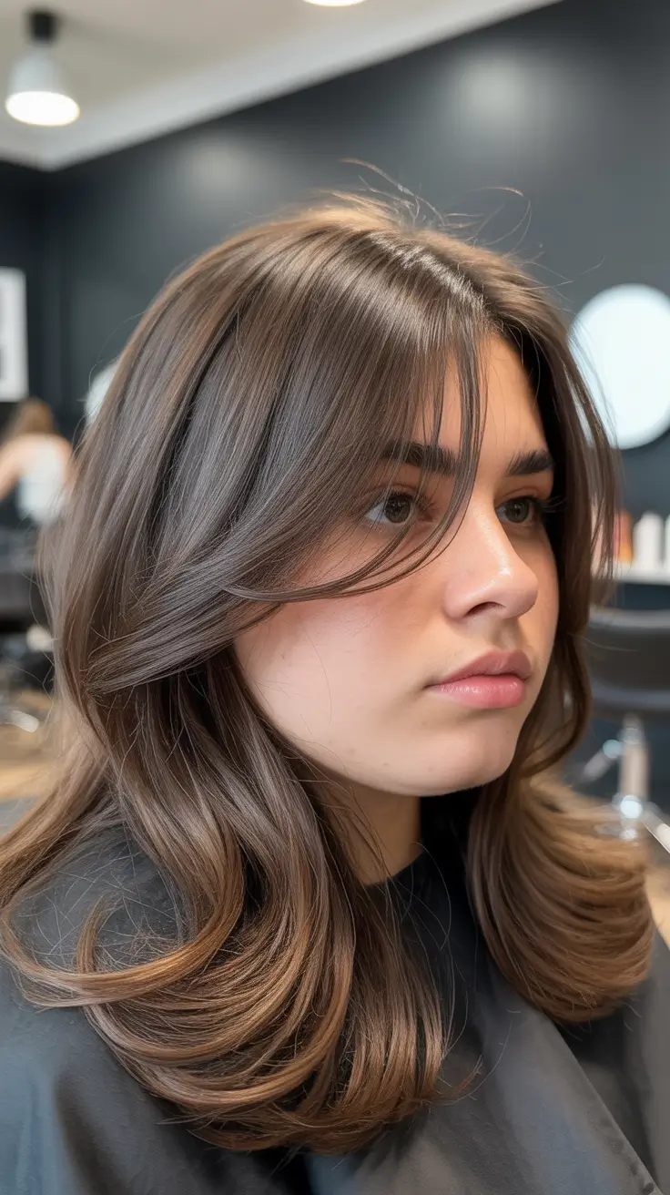 haircuts for chubby faces long hair+Long Layers with Curtain Bangs