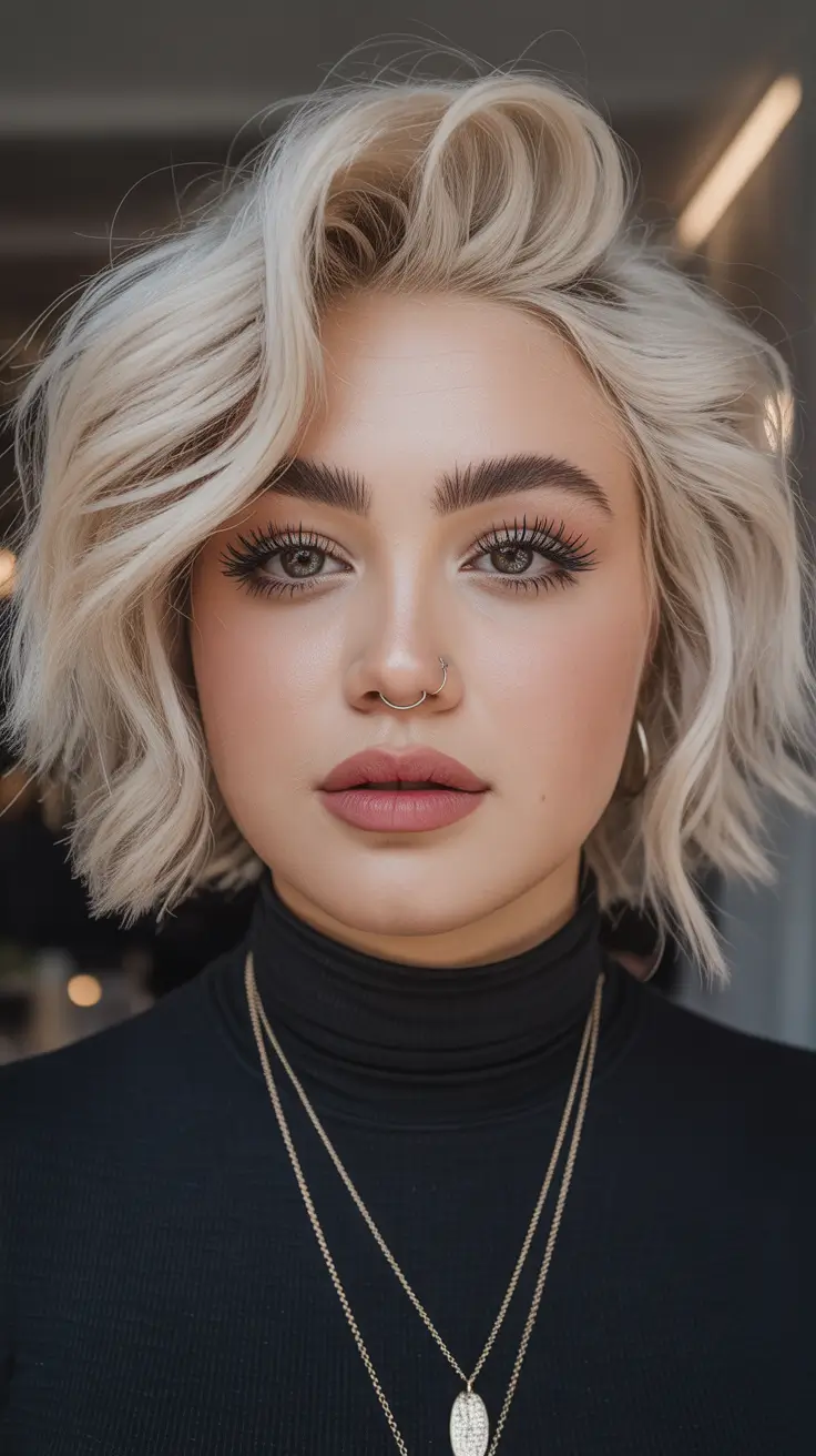 haircuts for chubby faces girl+Platinum Bob with Deep Side Part