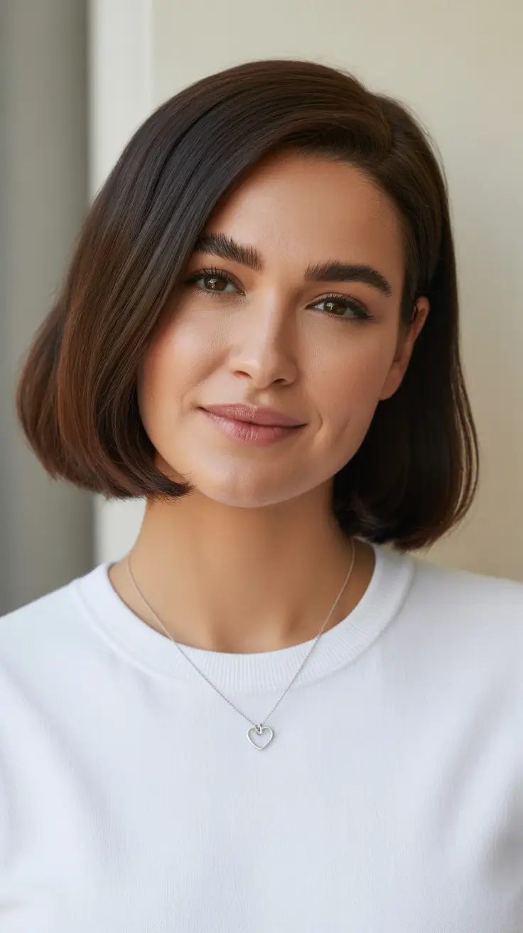 fat face haircuts 2026 Chic Short Bob with Subtle Layers