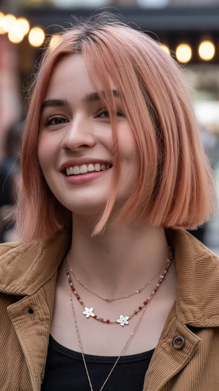 fat face haircuts 2026 Peachy Blunt Bob