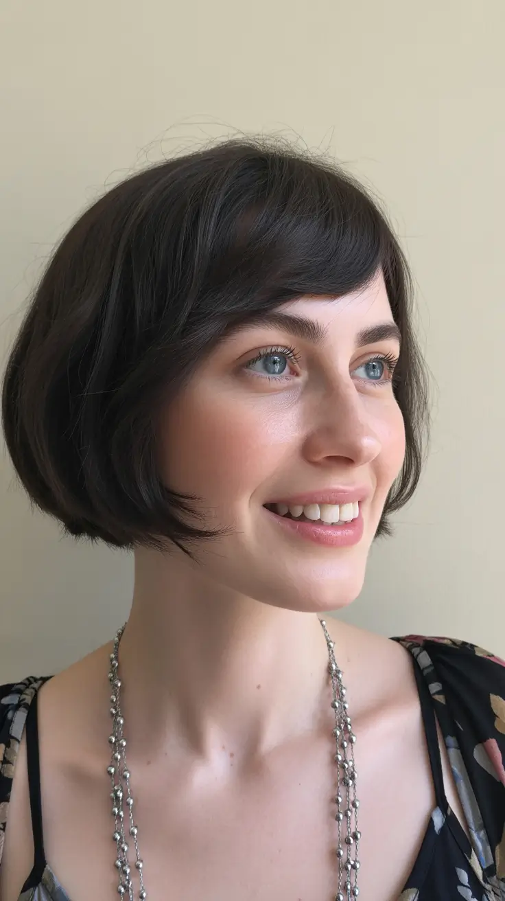 fat face haircuts 2026 Mini Bob with Baby Bangs