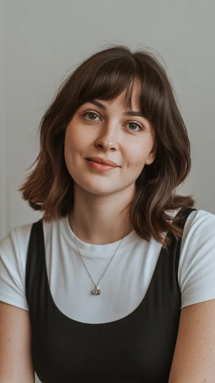 fat face haircuts 2026 Classic Medium Bob with Blunt Bangs