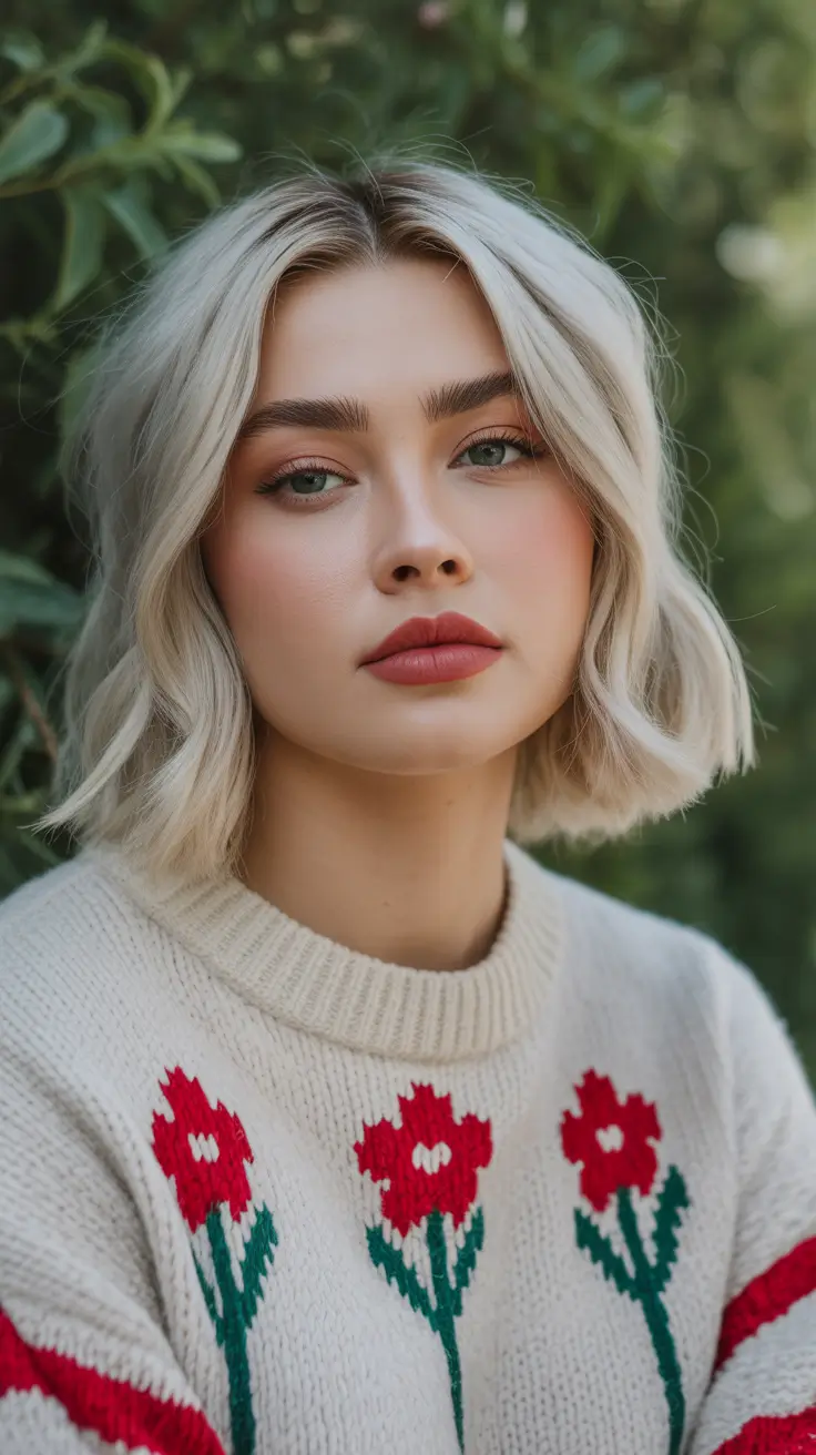 fat face haircuts 2026 Icy Blonde Wavy Bob