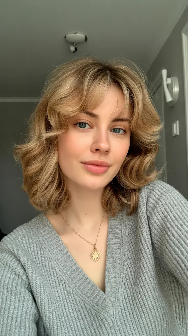 best haircuts for wavy hair 2026 Butterfly-Inspired Medium Cut with Airy Bangs