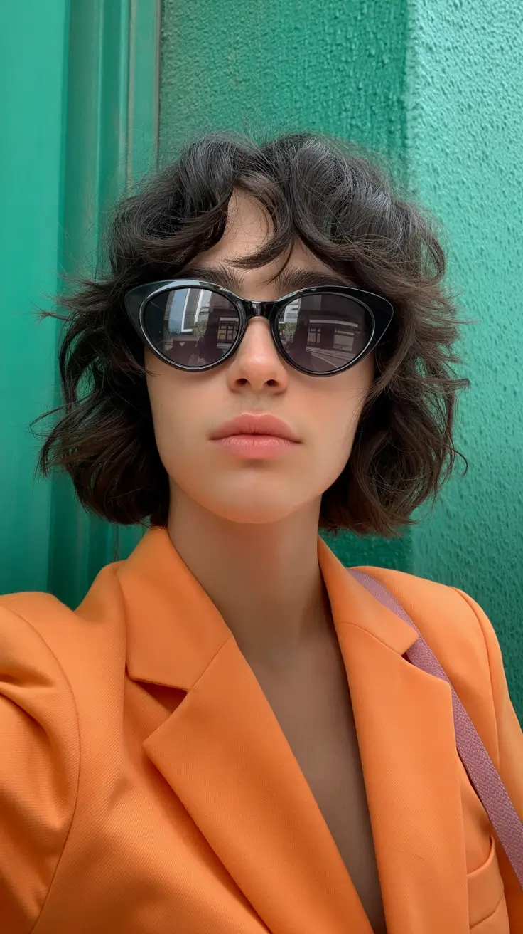 best haircuts for wavy hair 2026 Textured Mini Bob with Cat-Eye Attitude