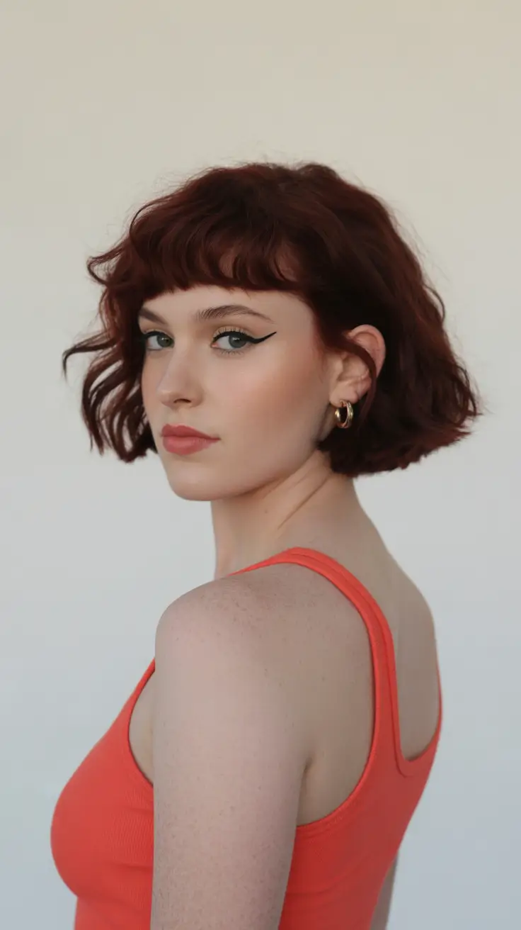 best haircuts for wavy hair 2026 Modern Short Wolfcut with Micro Bangs