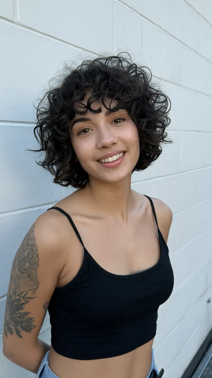 short haircuts for women 2026 Playful Curly Bob with Natural Volume