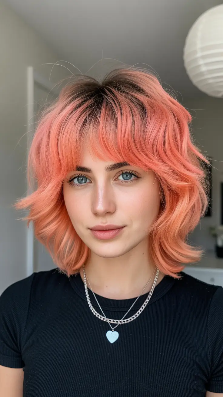 short haircuts for women 2026 Peachy Layered Shag with Soft Texture