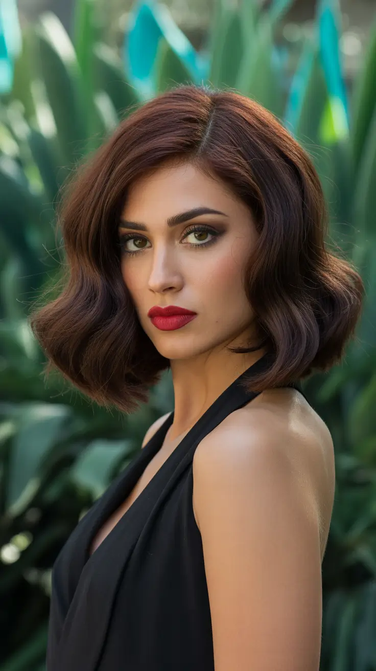 short haircuts for women 2026 Glossy Sculpted Waves with Vintage Warmth