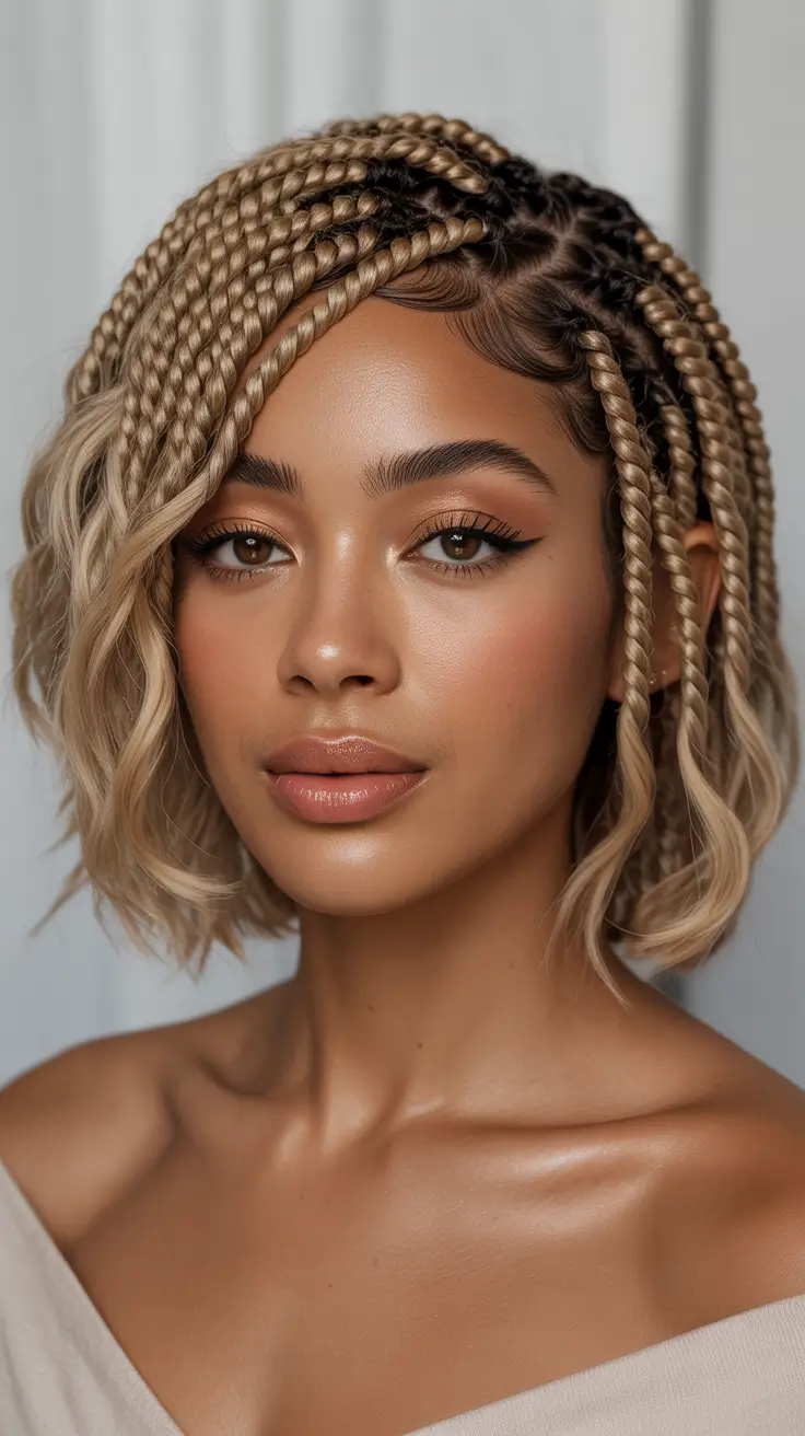 Braided hairstyles for women 2026 Blended Blonde Bob Braids with Soft Texture
