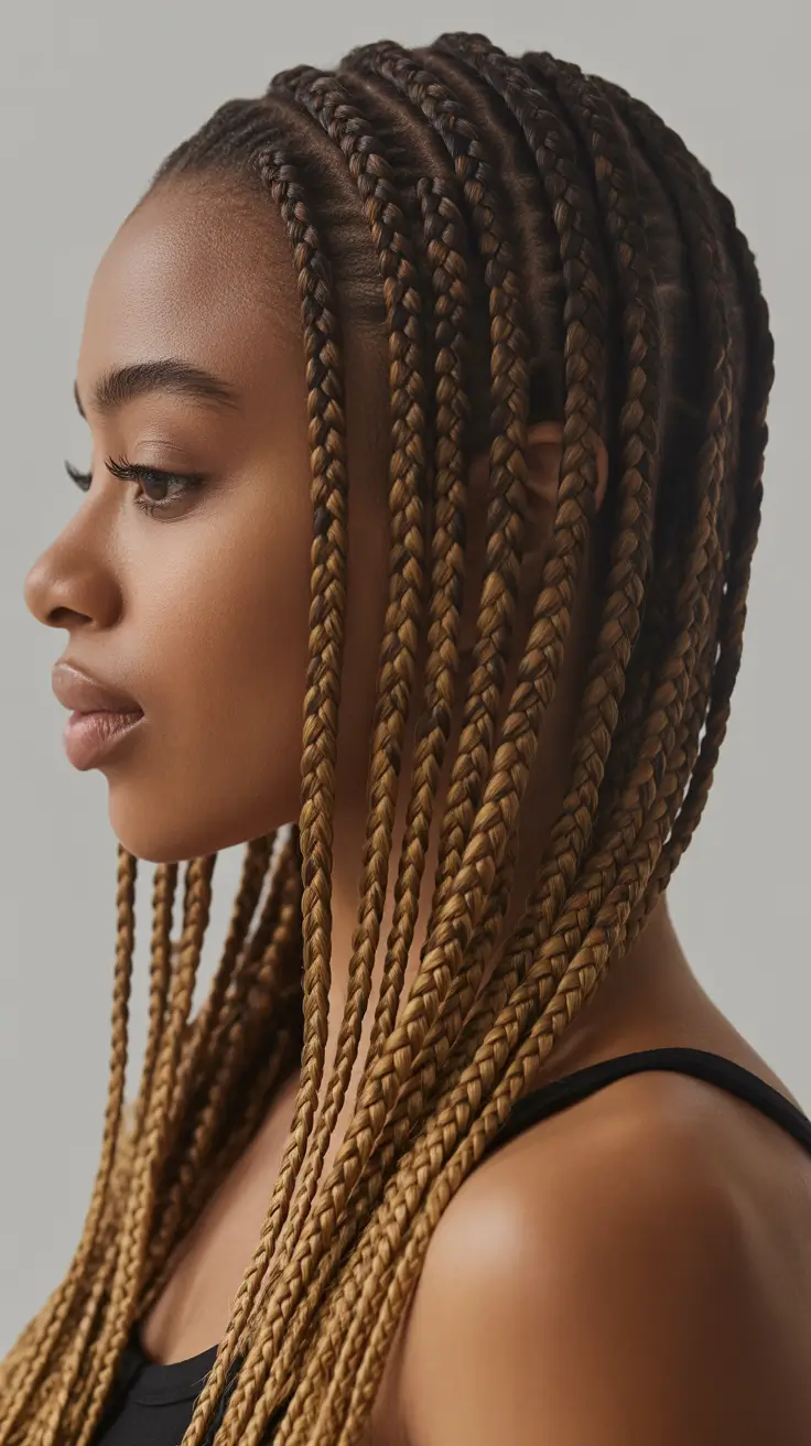 Braided hairstyles for women 2026 Golden-Toned Feed-In Braids