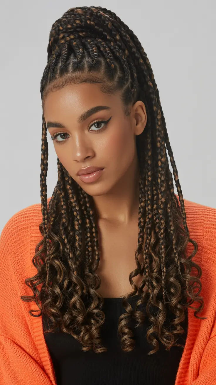 Braided hairstyles for women 2026 Boho Knotless Half-Up Braids with Defined Curls