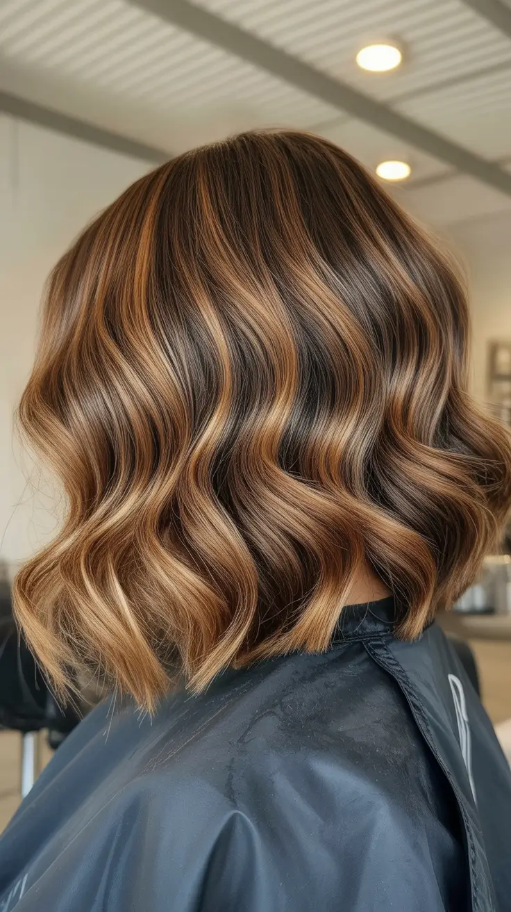 caramel hair color 2026 Soft Caramel Waves with Honey Highlights