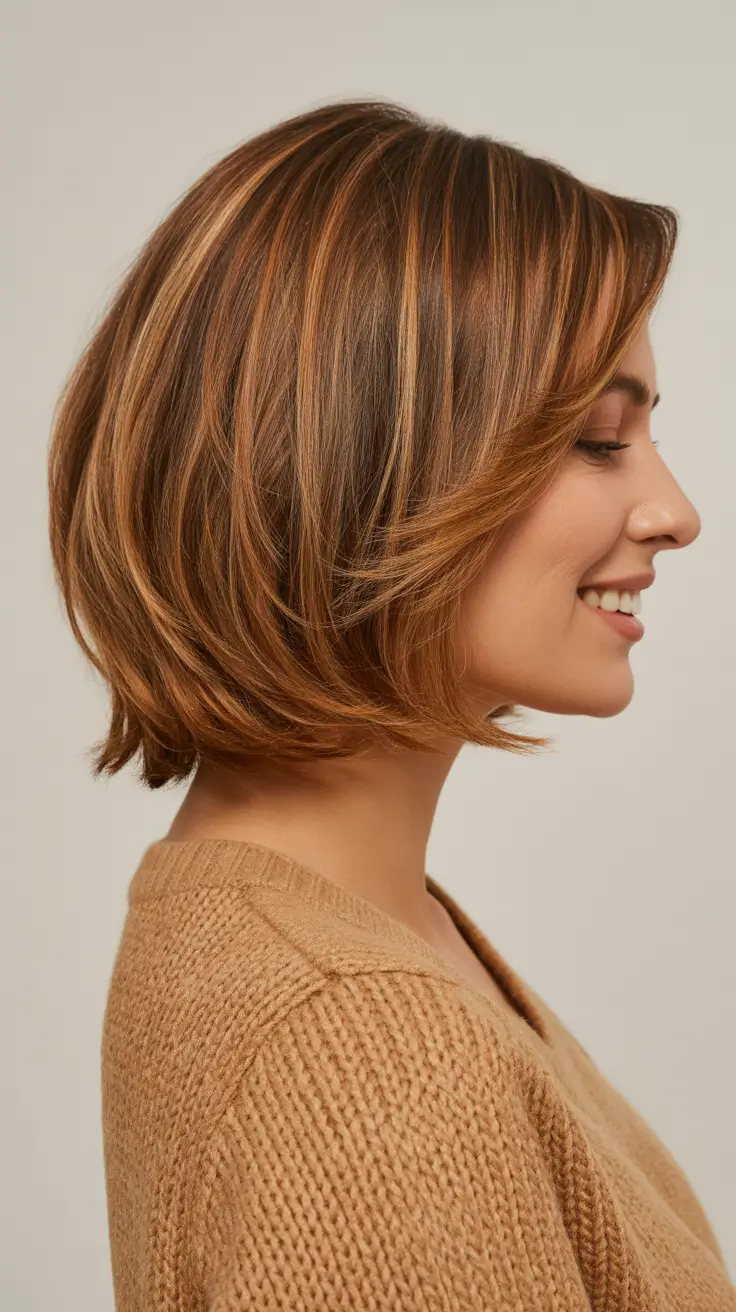 caramel hair color 2026 Honey Brown Textured Bob