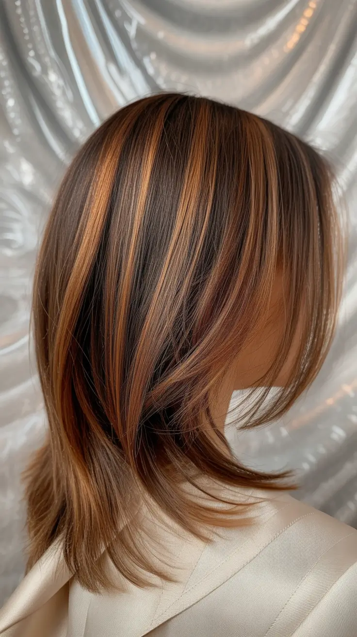 caramel hair color 2026 Coppery Caramel Layers with Light Ends