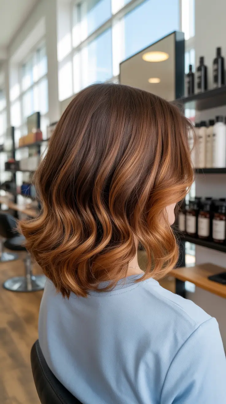 caramel hair color 2026 Warm Burnt Caramel Bob with Subtle Shine