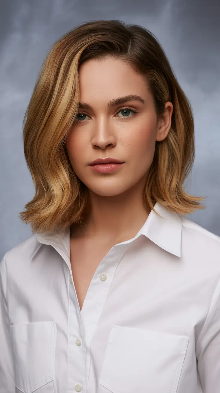 Chic side part hairstyles 2026 Soft Golden Lob with a Relaxed Side Bend