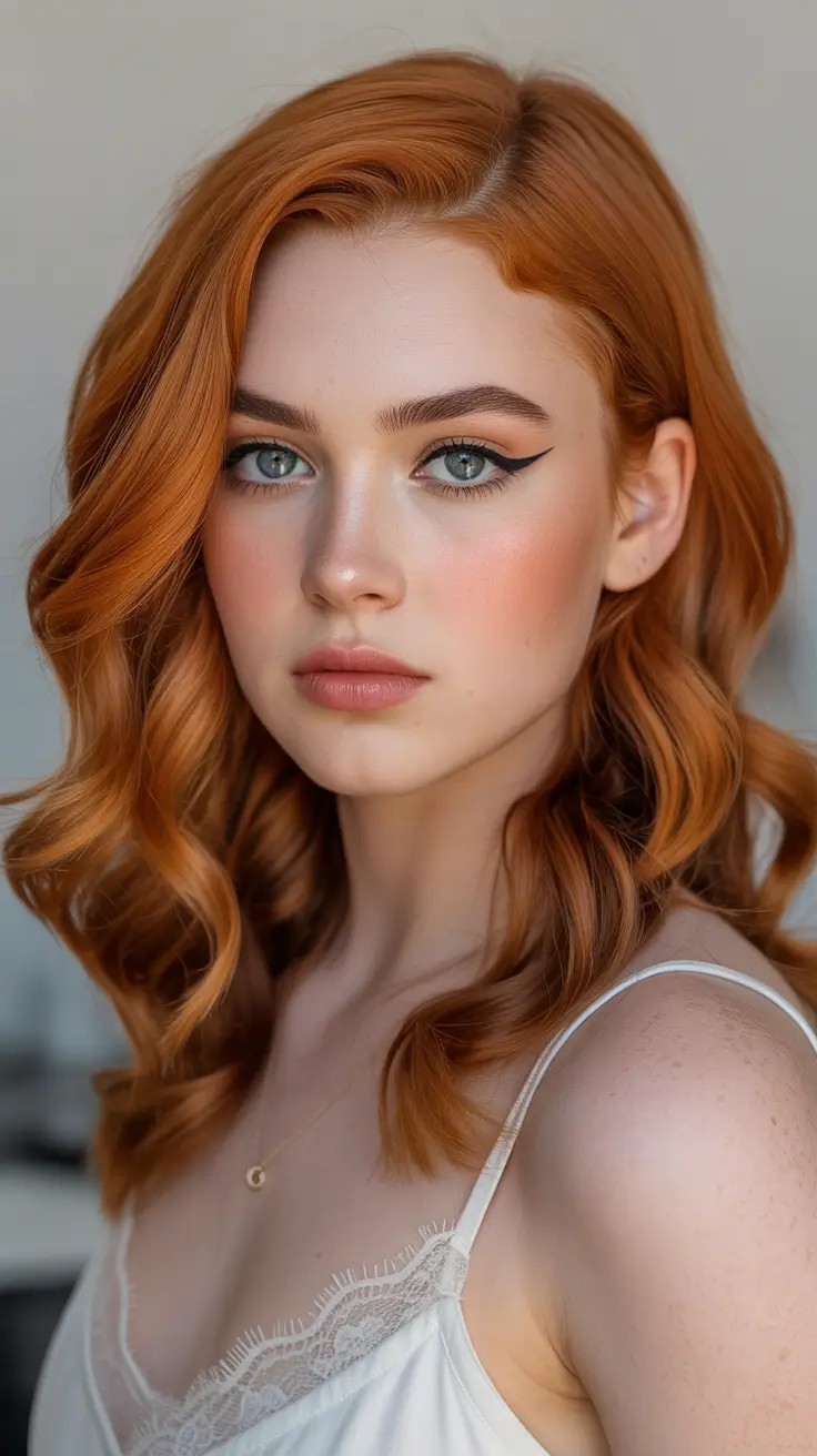 Chic side part hairstyles 2026 Copper Ribbon Waves with a Soft Spring Side Part