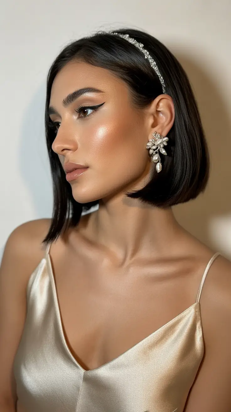 Chic side part hairstyles 2026 Chic Short Bob with Sleek Side Part and Pearl Shine