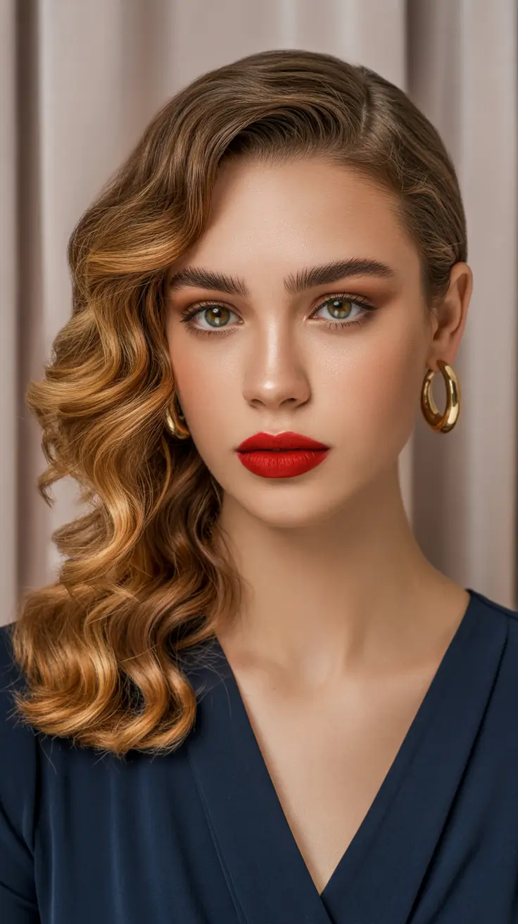 Chic side part hairstyles 2026 Bronzed Side Part Waves with Modern Sculpting