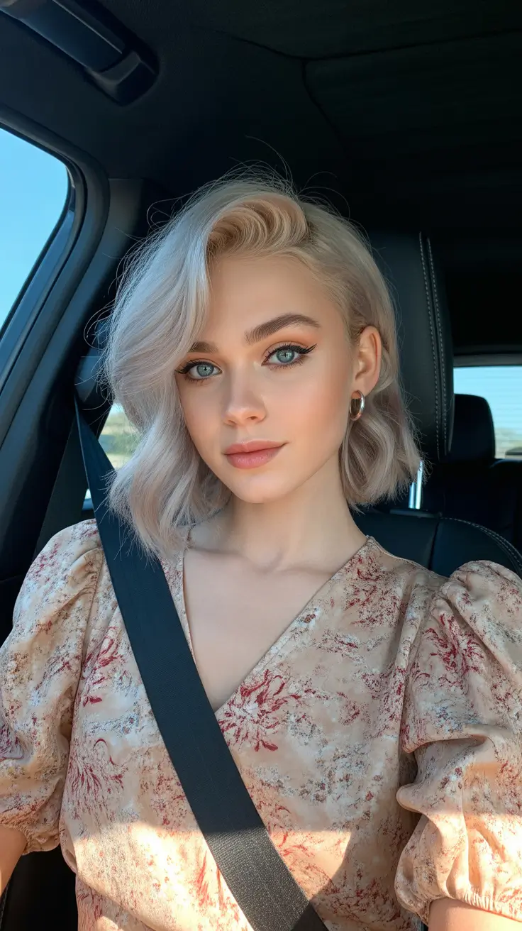 Chic side part hairstyles 2026 Platinum Wave Bob with a Playful Spring Side Lift