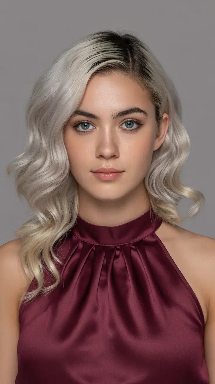 Chic side part hairstyles 2026 Silver Soft-Wave Side Part with Satin Contrast