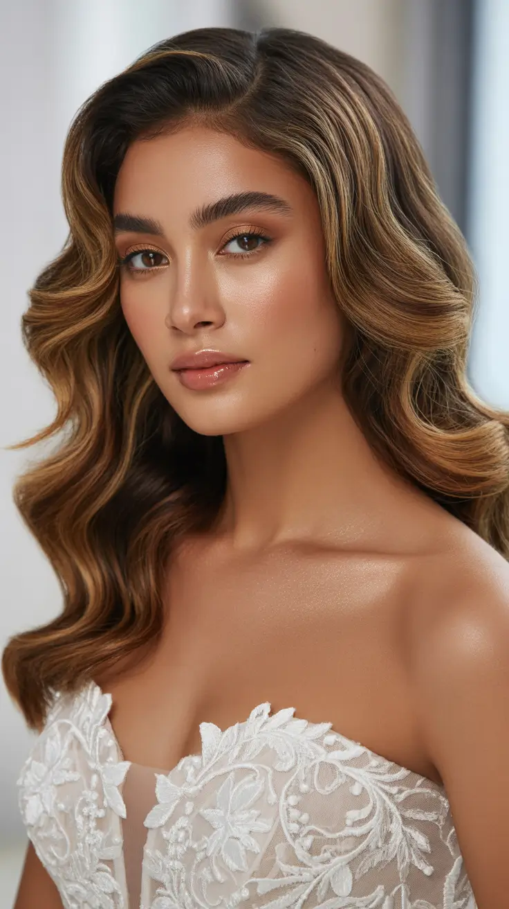 Chic side part hairstyles 2026 Golden-Sculpted Waves for Luxe Evening Moments