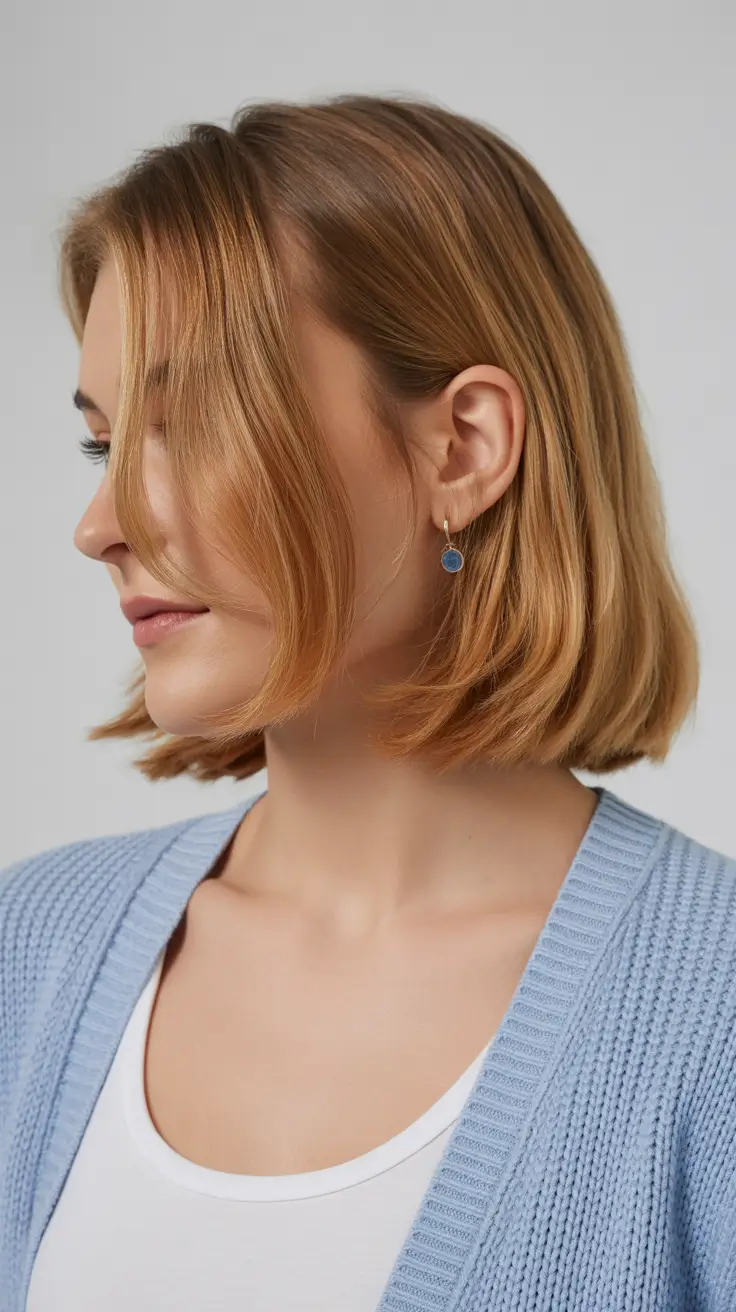 Chic side part hairstyles 2026 Soft Copper Bob with a Whispered Side Part