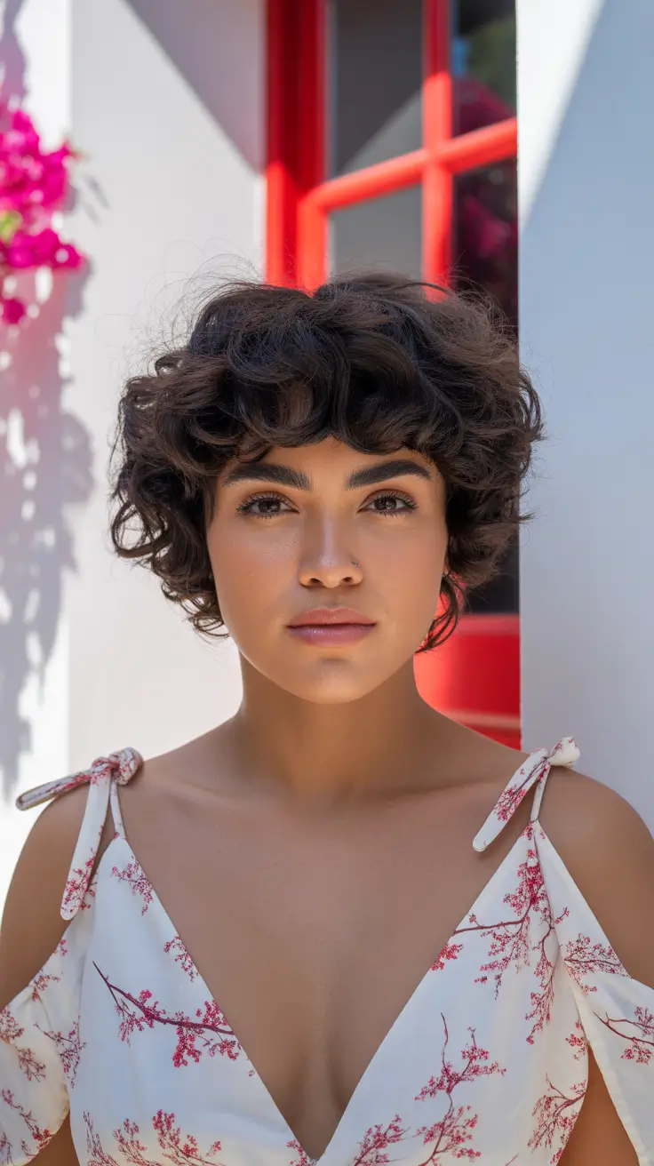 curly hairstyles Soft Micro-Curls for a Modern Short Cut