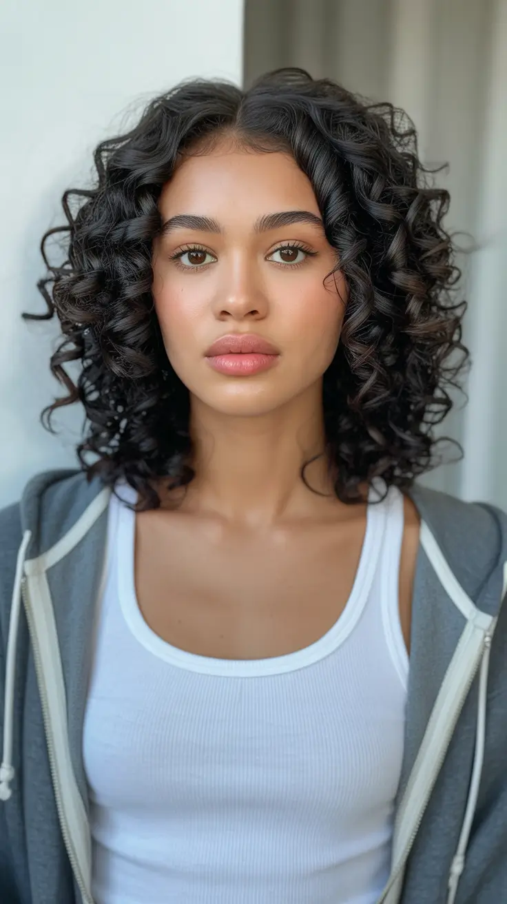 curly hairstyles Structured Medium Curls with Center Part